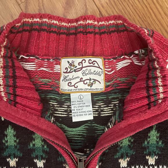 Heirloom Collectibles Christmas Cardigan Sweater Women Large Zip Front Fair Isle - Picture 4 of 10